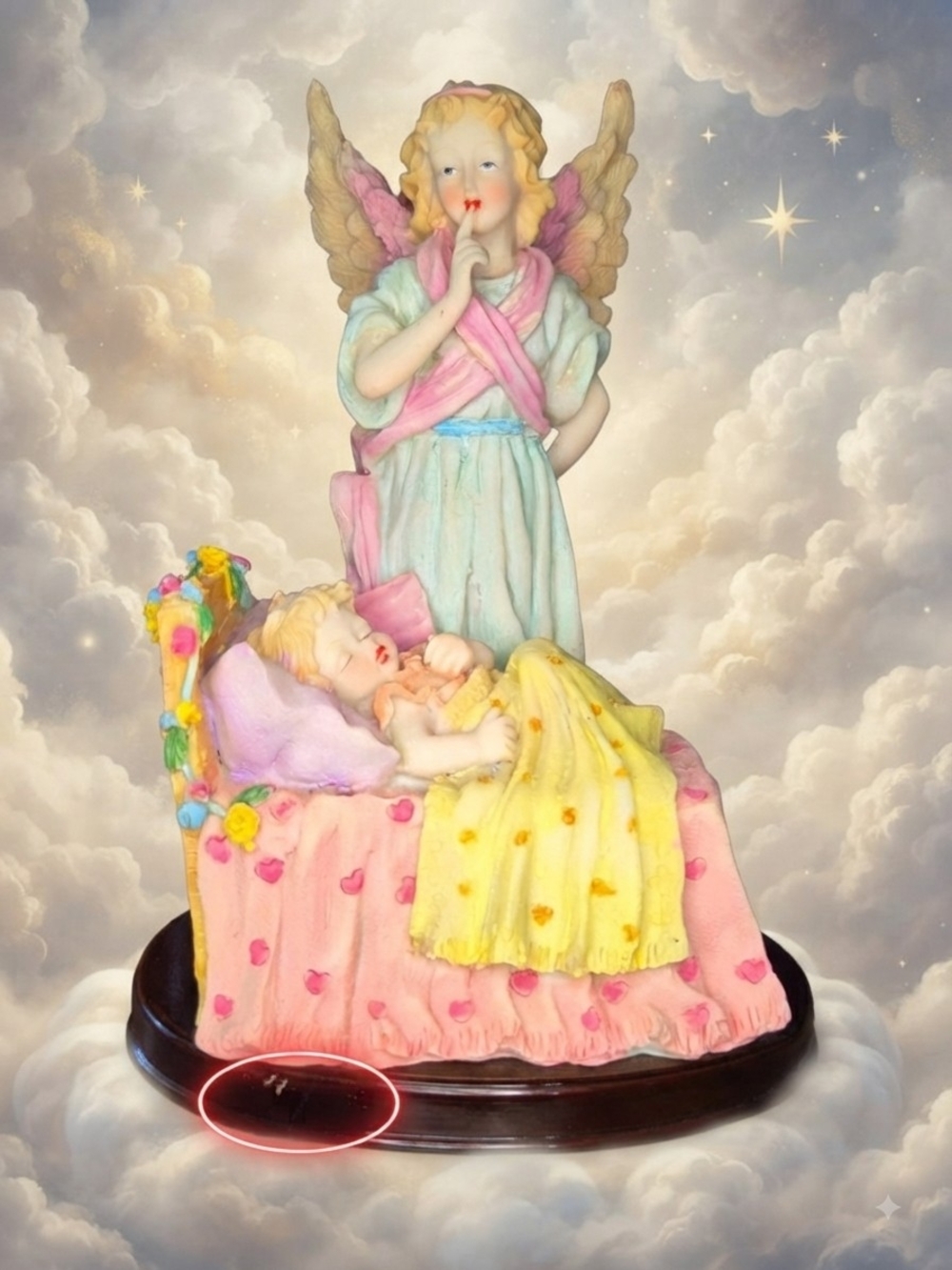 Guardian Angel Watching Over Sleeping Child Figurine - Religious Nursery Decor